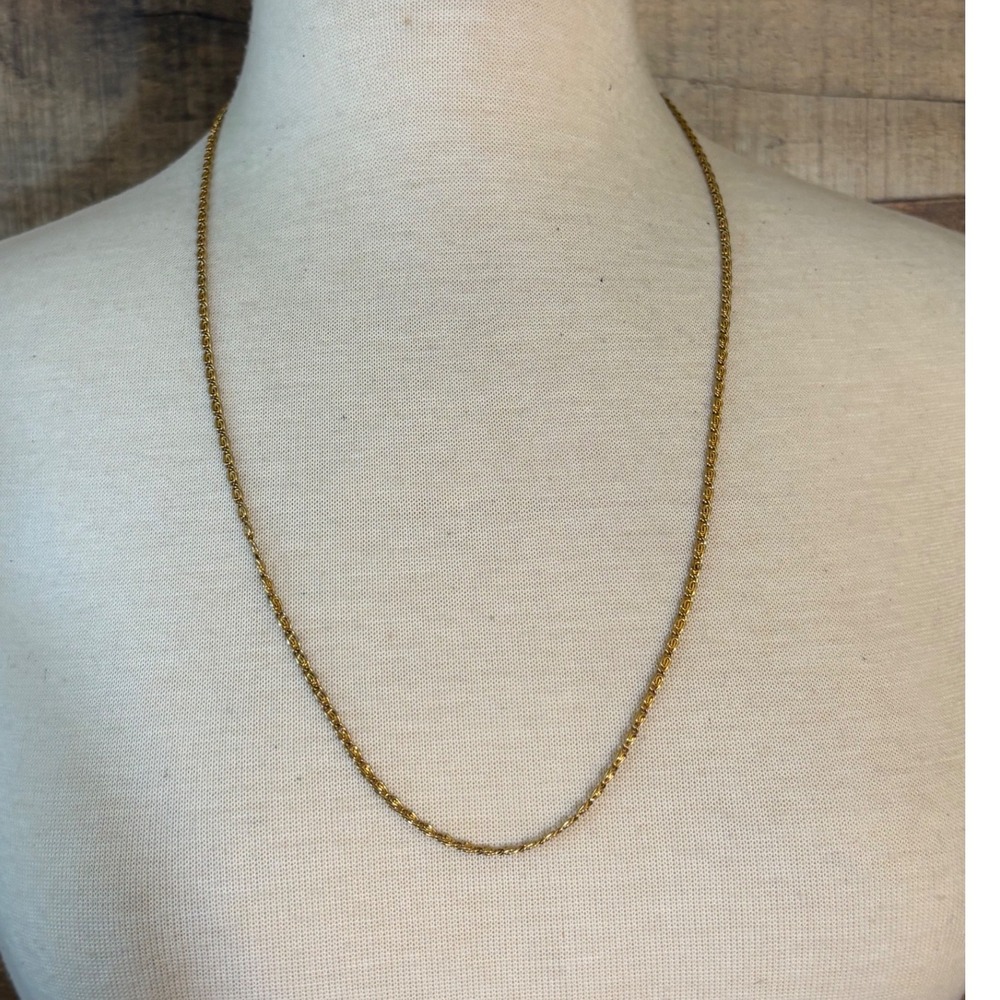 Vintage Gold Tone Rope Chain Necklace 27 Inch Long Spring Ring Clasp